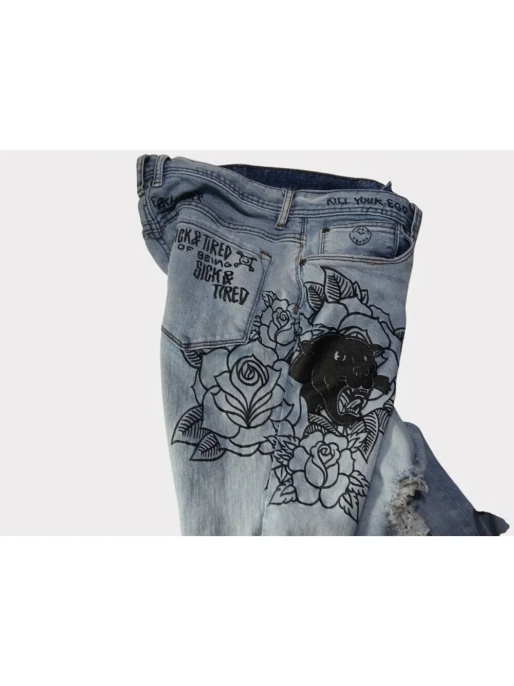 Ninth Hall Rogue Mens Printed Light Aged Skinny Jeans Size 32 Distressed Graphic